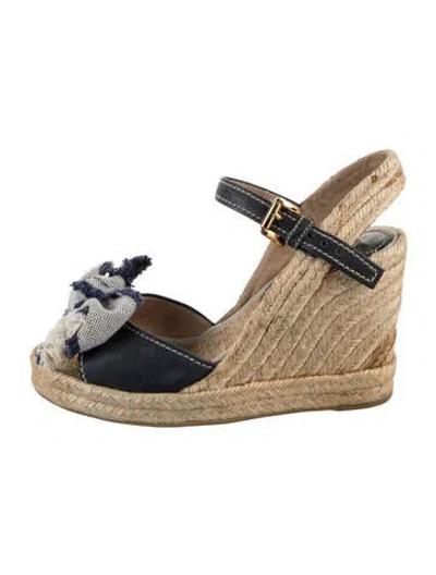 Pre-owned Prada Leather Bow Accents Espadrilles In Blue