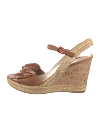 Pre-owned Prada Leather Bow Accents Espadrilles In Brown