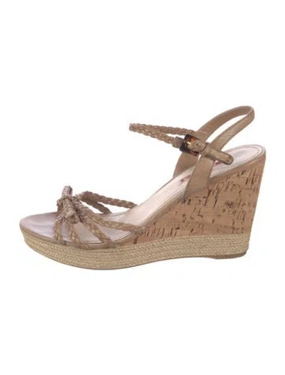 Pre-owned Prada Leather Bow Accents Espadrilles In Brown