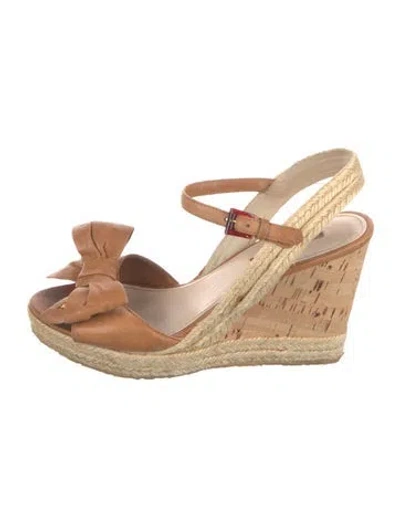 Pre-owned Prada Leather Bow Accents Espadrilles In Brown