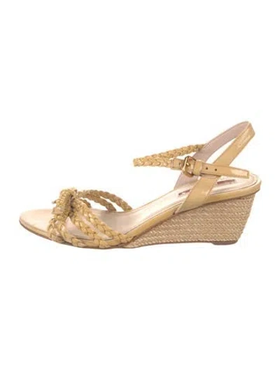 Pre-owned Prada Leather Bow Accents Espadrilles In Brown