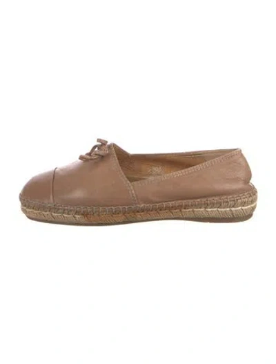 Pre-owned Prada Leather Bow Accents Espadrilles In Brown