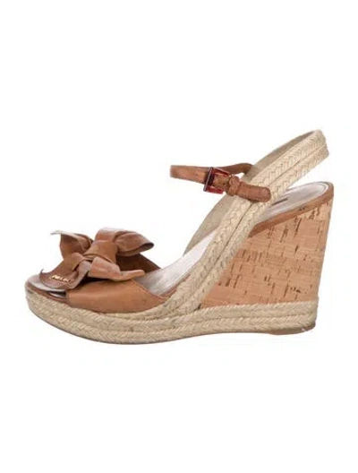 Pre-owned Prada Leather Bow Accents Espadrilles In Brown