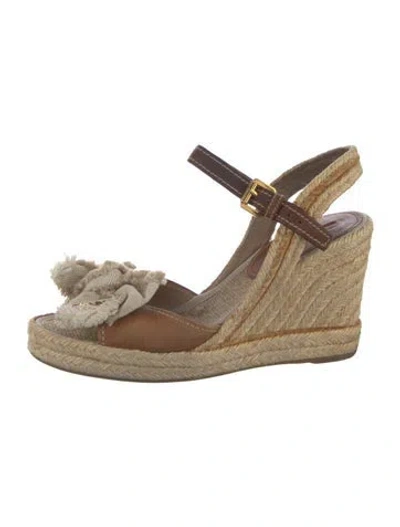 Pre-owned Prada Leather Bow Accents Espadrilles In Brown