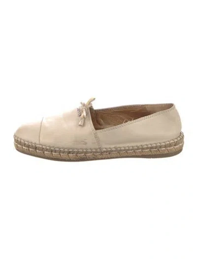 Pre-owned Prada Leather Bow Accents Espadrilles In Neutral