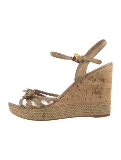 Pre-owned Prada Leather Bow Accents Espadrilles In Neutral