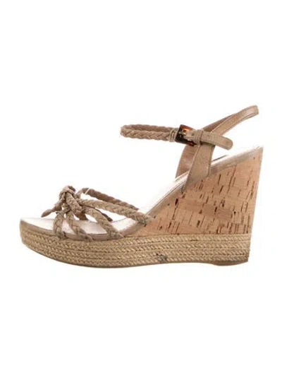 Pre-owned Prada Leather Bow Accents Espadrilles In Neutrals