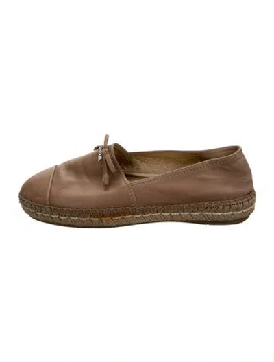 Pre-owned Prada Leather Bow Accents Espadrilles In Neutrals