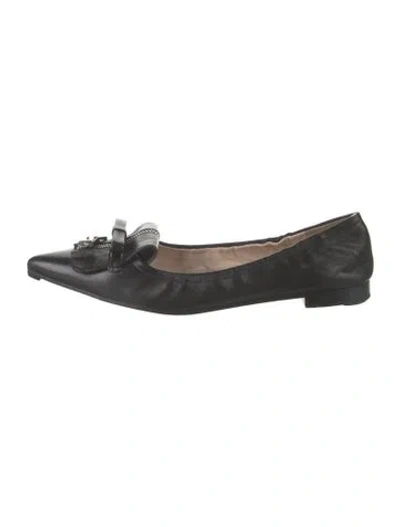 Pre-owned Prada Leather Bow Accents Flats In Black