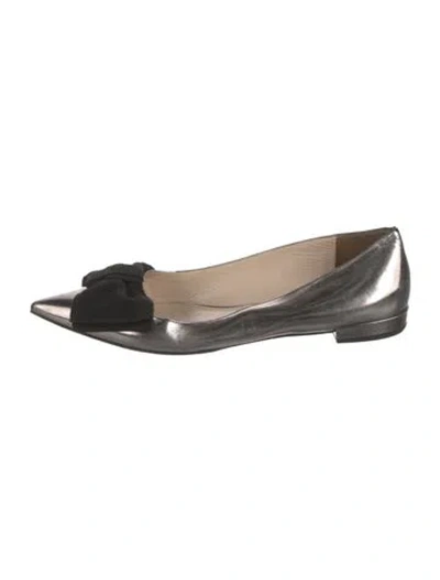 Pre-owned Prada Leather Bow Accents Flats In Multi