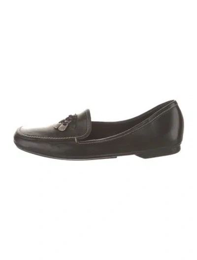 Pre-owned Prada Leather Bow Accents Loafers In Black
