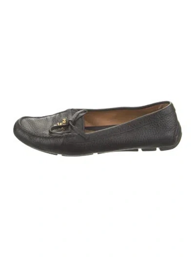 Pre-owned Prada Leather Bow Accents Loafers In Black