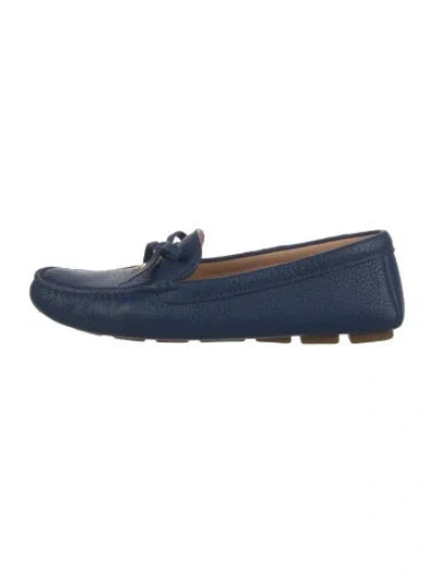 Pre-owned Prada Leather Bow Accents Loafers In Blue
