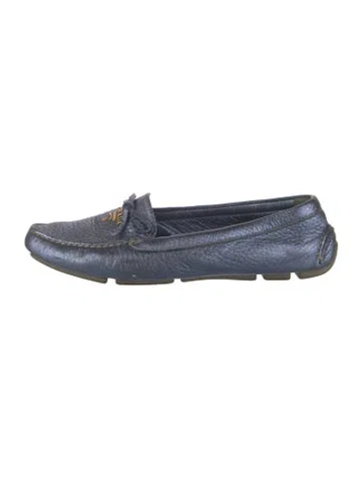 Pre-owned Prada Leather Bow Accents Loafers In Blue