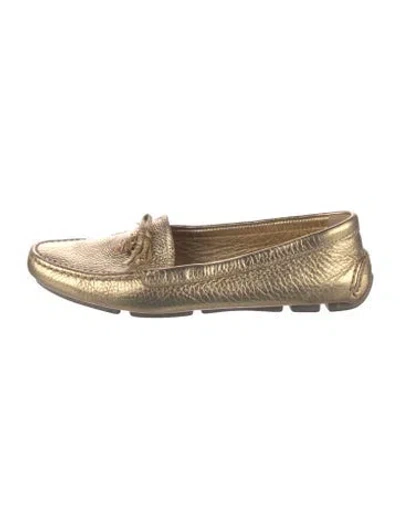 Pre-owned Prada Leather Bow Accents Loafers In Gold