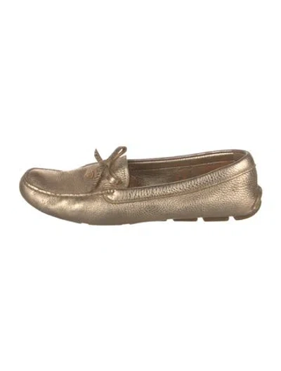 Pre-owned Prada Leather Bow Accents Loafers In Gold