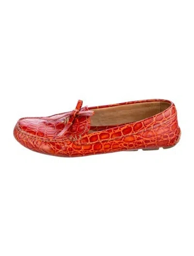 Pre-owned Prada Leather Bow Accents Loafers In Orange