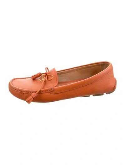 Pre-owned Prada Leather Bow Accents Loafers In Orange