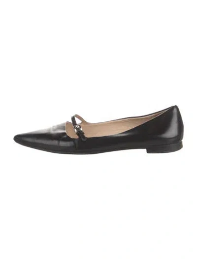Pre-owned Prada Leather Bow Accents Mary Jane Flats In Black