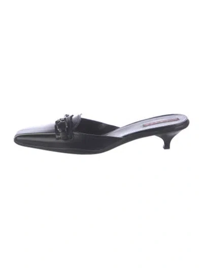Pre-owned Prada Leather Bow Accents Mules In Black
