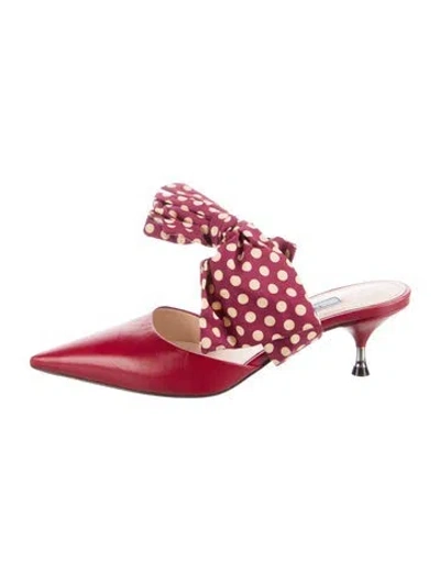 Pre-owned Prada Leather Bow Accents Mules In Red