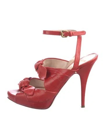 Pre-owned Prada Leather Bow Accents Mules In Red