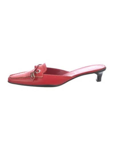 Pre-owned Prada Leather Bow Accents Mules In Red
