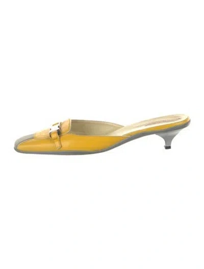 Pre-owned Prada Leather Bow Accents Mules In Yellow