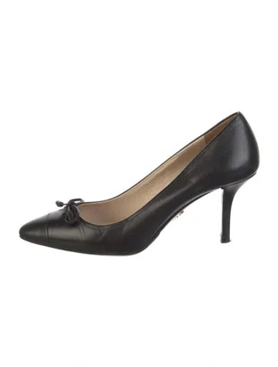 Pre-owned Prada Leather Bow Accents Pumps In Black