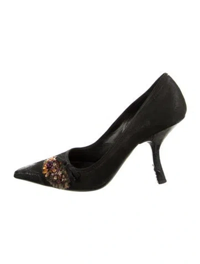 Pre-owned Prada Leather Bow Accents Pumps In Black