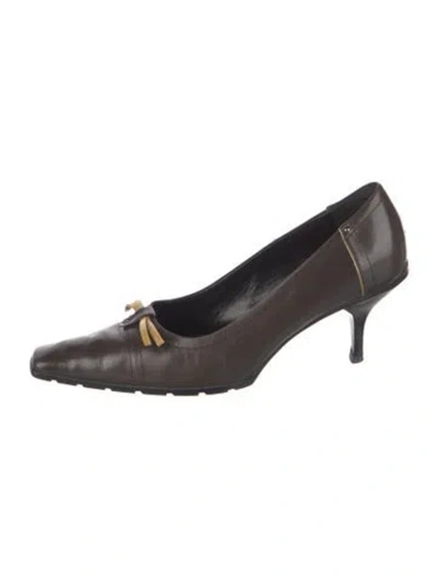 Pre-owned Prada Leather Bow Accents Pumps In Black