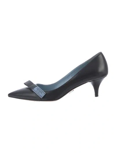 Pre-owned Prada Leather Bow Accents Pumps In Black