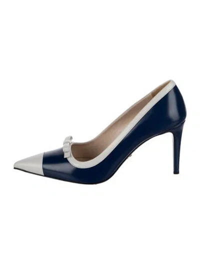 Pre-owned Prada Leather Bow Accents Pumps In Blue