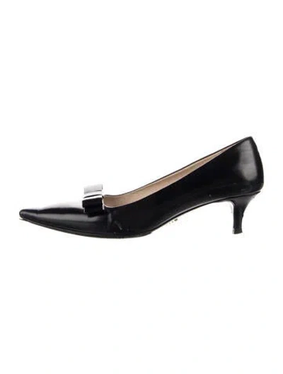 Pre-owned Prada Leather Bow Accents Pumps In Blue