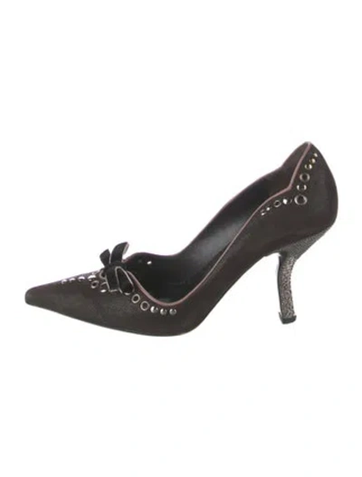 Pre-owned Prada Leather Bow Accents Pumps In Brown