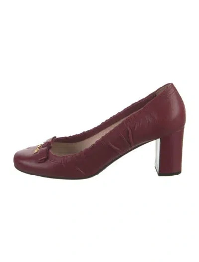 Pre-owned Prada Leather Bow Accents Pumps In Burgundy