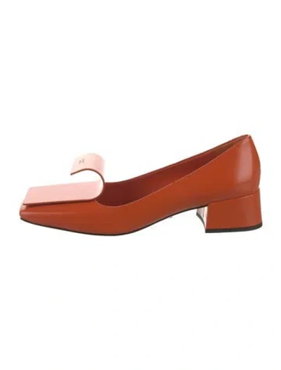 Pre-owned Prada Leather Bow Accents Pumps In Orange