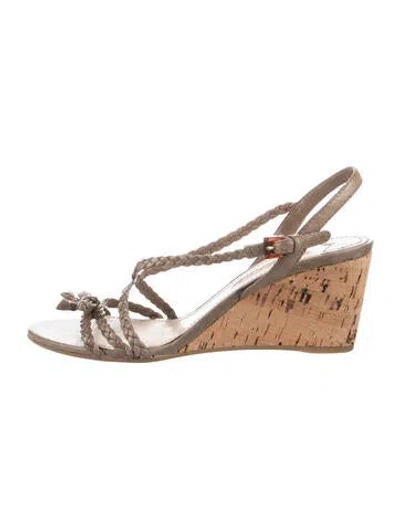 Pre-owned Prada Leather Bow Accents Sandals In Brown