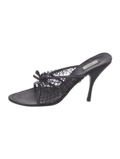 Pre-owned Prada Leather Bow Accents Slides In Black