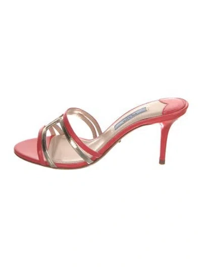 Pre-owned Prada Leather Bow Accents Slides In Pink