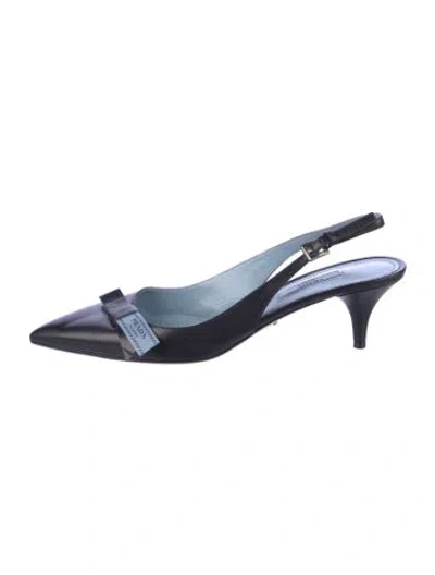 Pre-owned Prada Leather Bow Accents Slingback Pumps In Black