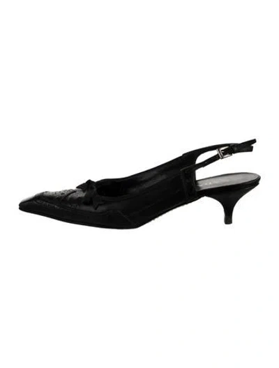 Pre-owned Prada Leather Bow Accents Slingback Pumps In Black