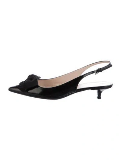 Pre-owned Prada Leather Bow Accents Slingback Pumps In Black