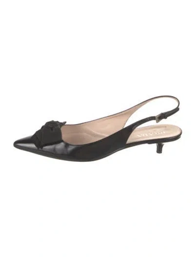 Pre-owned Prada Leather Bow Accents Slingback Pumps In Black