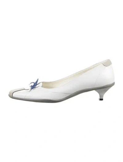 Pre-owned Prada Leather Bow Accents Slingback Pumps In White