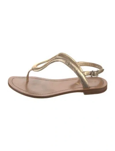 Pre-owned Prada Leather Bow Accents T-strap Sandals In Neutral