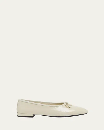 Prada Leather Bow Ballerina Flats In Avorio