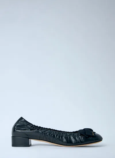 Prada Leather Bow Detail Ballet Flats In Black