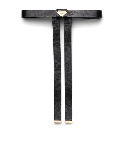Prada Leather Bow Hair Clip In Black