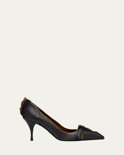 Prada Leather Bow Pumps In Blue